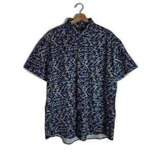 Addict Shirt Mens XL Multicolor Geometric Short Sleeve Button Up Stretch fishing